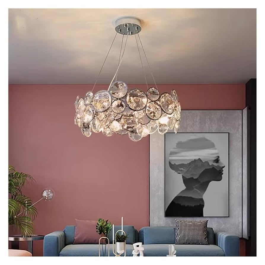 CHROME 16LT. CHANDELIER W/ CRYSTAL ACCENTS 39.4"D x 7.5"H