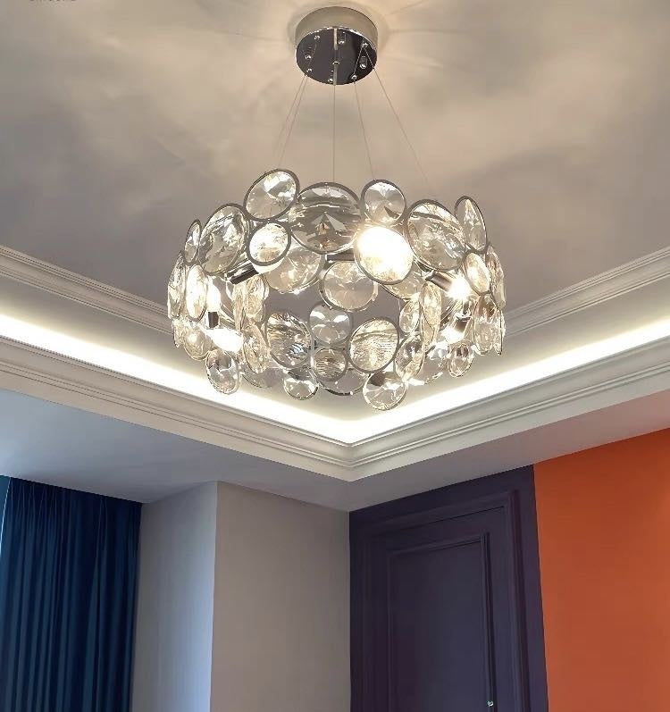 CHROME 16LT. CHANDELIER W/ CRYSTAL ACCENTS 39.4"D x 7.5"H